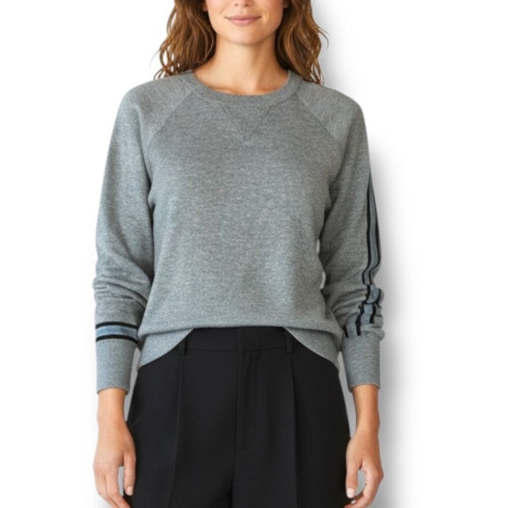 360 Cashmere Size S Gray Stripe Cotton Crewneck Long Sleeve Sweatshirt